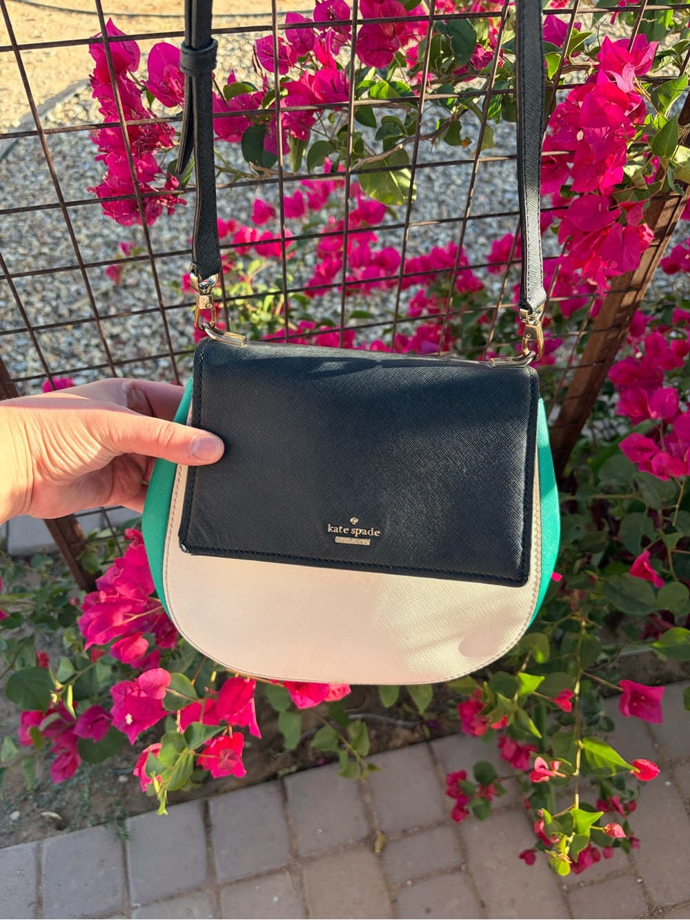 kate spade Colorblock Leather Crossbody Bag in Black, White & Teal